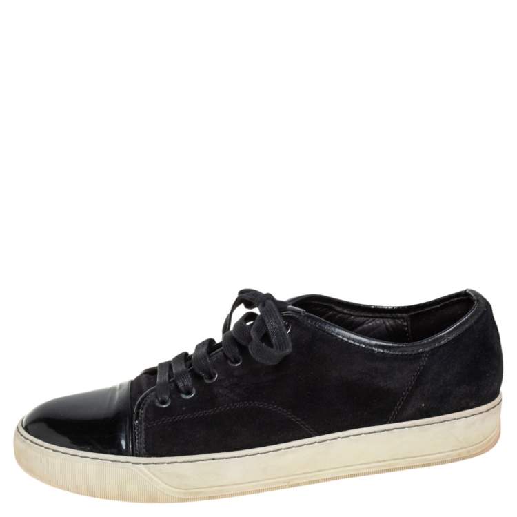 مملوكة مسبقًا Lanvin Black Suede and Patent Leather DDB1 Low Top Sneakers Size 41