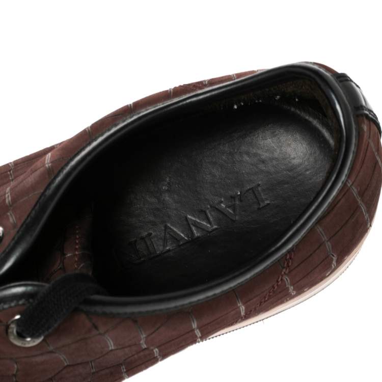Pre Owned Lanvin Black/Maroon Croc Embossed Nubuck and Leather DDB1 Low Top Sneakers Size 44