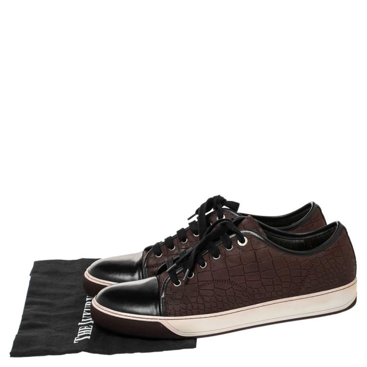 Pre Owned Lanvin Black/Maroon Croc Embossed Nubuck and Leather DDB1 Low Top Sneakers Size 44