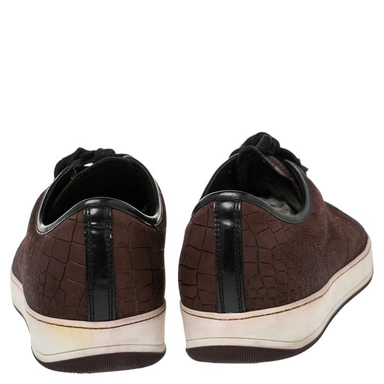 Pre Owned Lanvin Black/Maroon Croc Embossed Nubuck and Leather DDB1 Low Top Sneakers Size 44