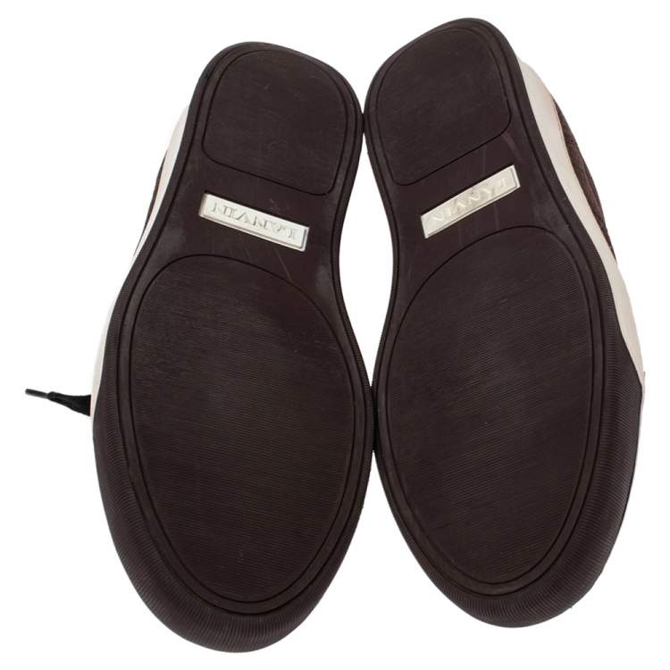 Pre Owned Lanvin Black/Maroon Croc Embossed Nubuck and Leather DDB1 Low Top Sneakers Size 44