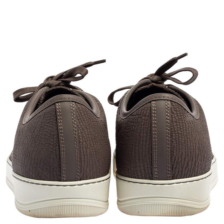 مملوكة مسبقًا Lanvin Taupe Textured Leather Lace Up Sneakers Size 43