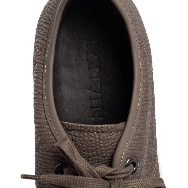 مملوكة مسبقًا Lanvin Taupe Textured Leather Lace Up Sneakers Size 43