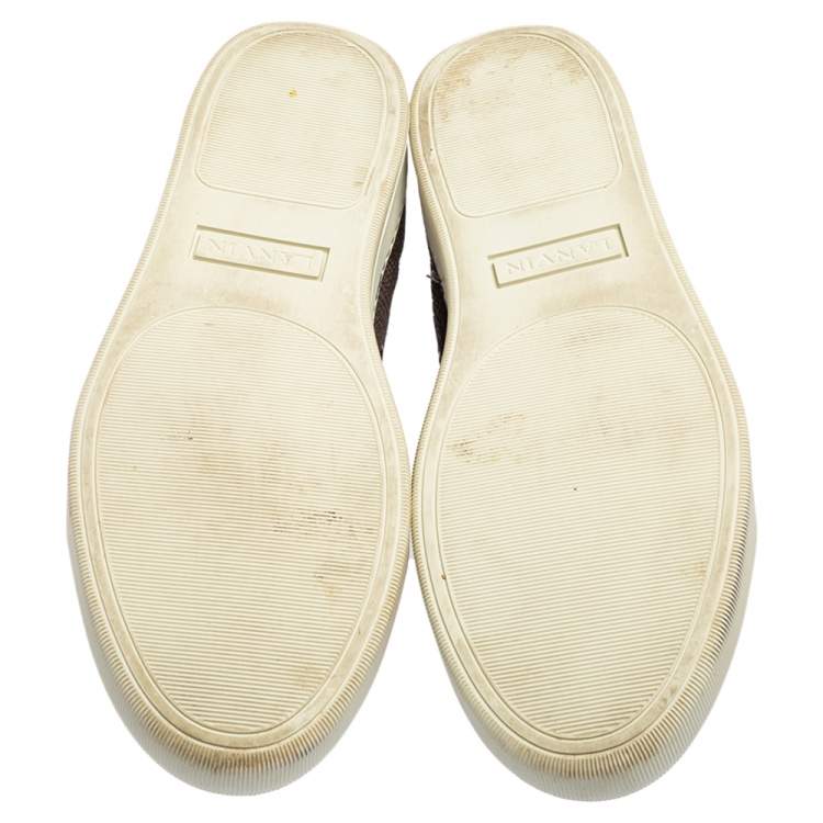 مملوكة مسبقًا Lanvin Taupe Textured Leather Lace Up Sneakers Size 43