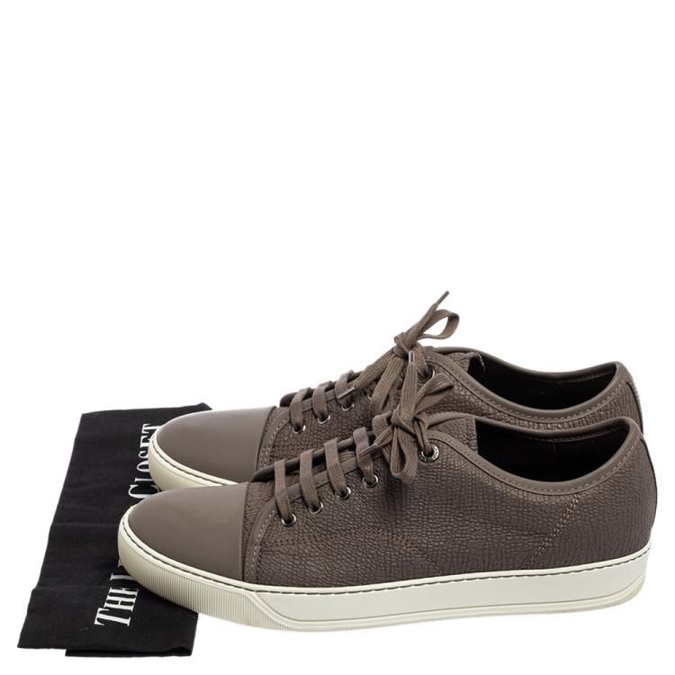 مملوكة مسبقًا Lanvin Taupe Textured Leather Lace Up Sneakers Size 43