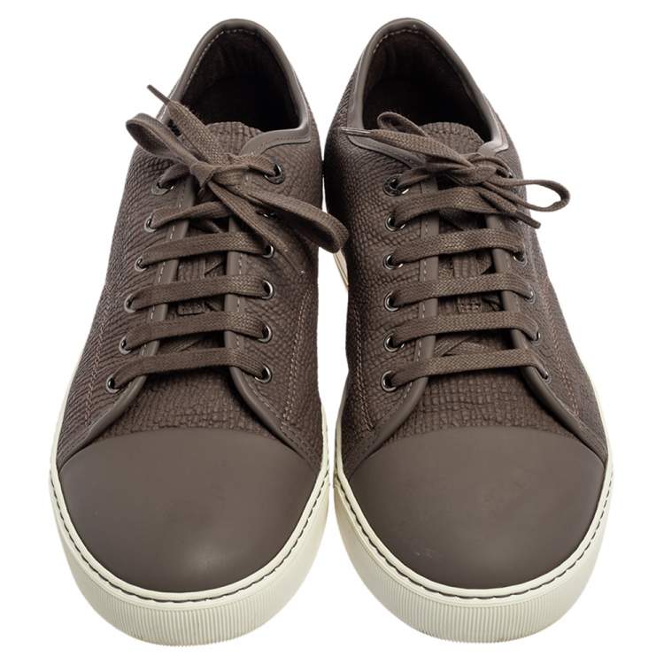 مملوكة مسبقًا Lanvin Taupe Textured Leather Lace Up Sneakers Size 43