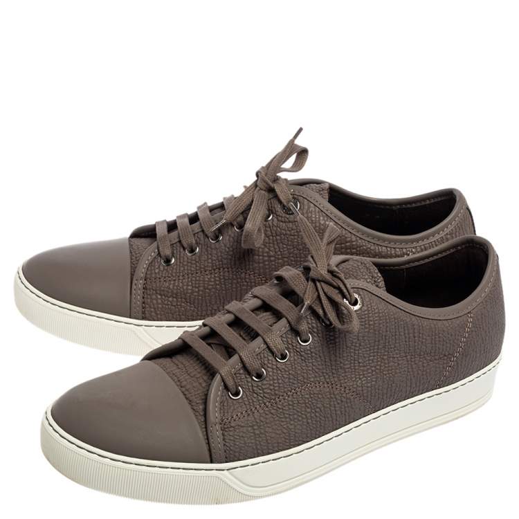 مملوكة مسبقًا Lanvin Taupe Textured Leather Lace Up Sneakers Size 43