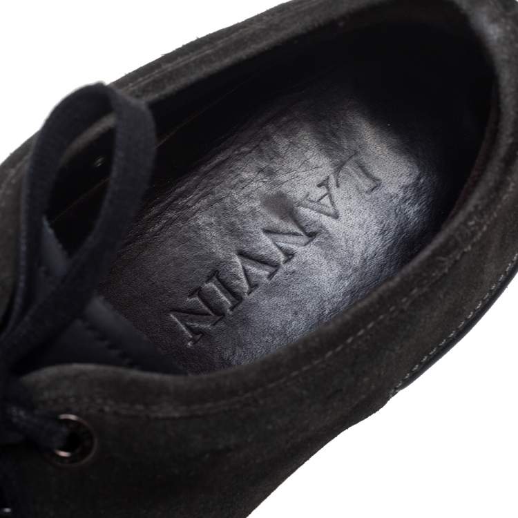 Pre Owned Lanvin Black Suede and Leather Cap Toe Low Top Sneakers Size 44