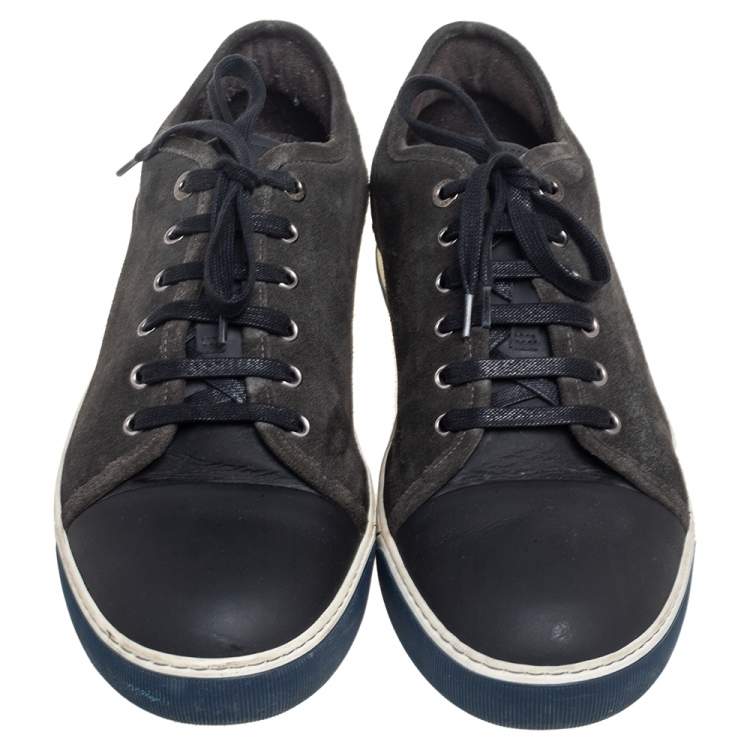 Pre Owned Lanvin Black Suede and Leather Cap Toe Low Top Sneakers Size 44