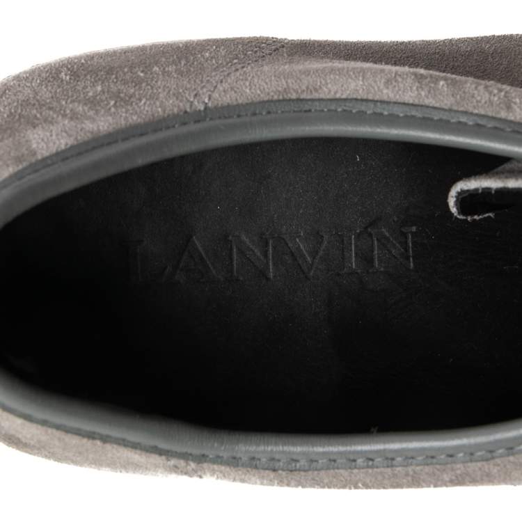 Pre Owned Lanvin Green/Grey Patent And Suede Leather Low Top Sneakers Size 43