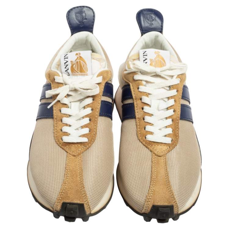 Pre Owned Lanvin Tricolor Mesh, Suede, and Leather Bumper Sneakers Size 41