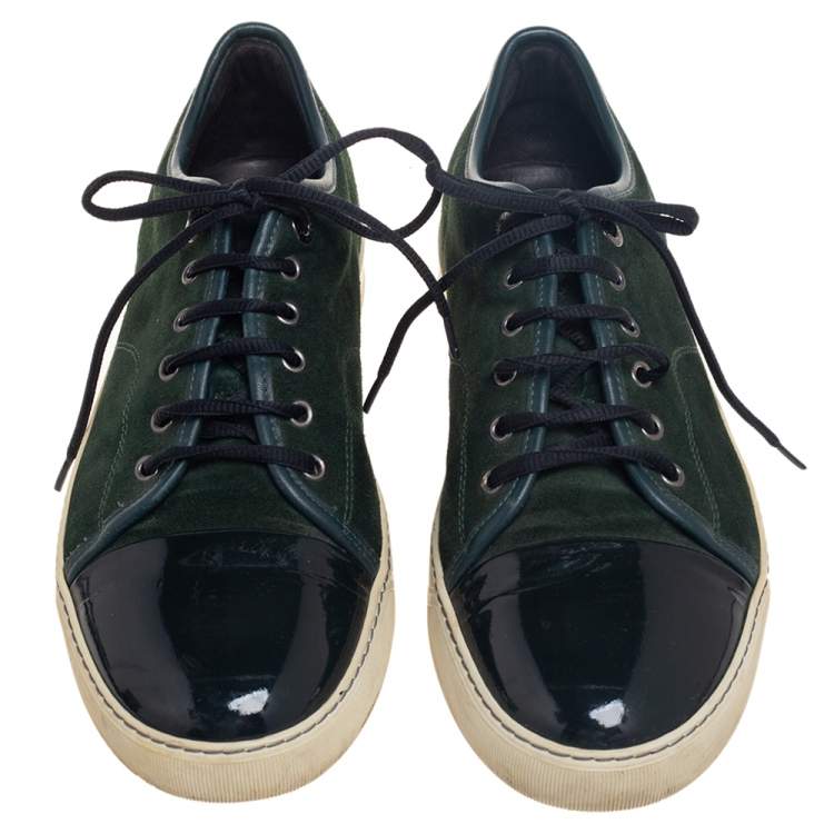 Pre Owned Lanvin Green Patent And Suede Low Top Sneakers Size 42