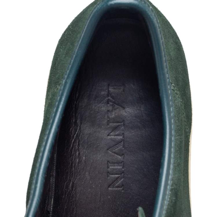 Pre Owned Lanvin Green Patent And Suede Low Top Sneakers Size 42