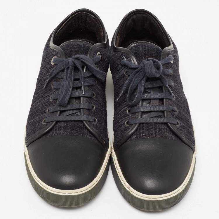Pre Owned Lanvin Navy Blue Woven Leather DBB1 Low Top Sneakers Size 44
