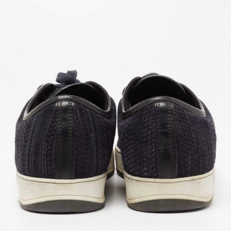 Pre Owned Lanvin Navy Blue Woven Leather DBB1 Low Top Sneakers Size 44