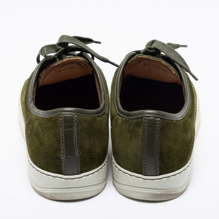 Pre Owned Lanvin Olive Green Suede and Patent Leather Lace Low Top Sneakers Size 41