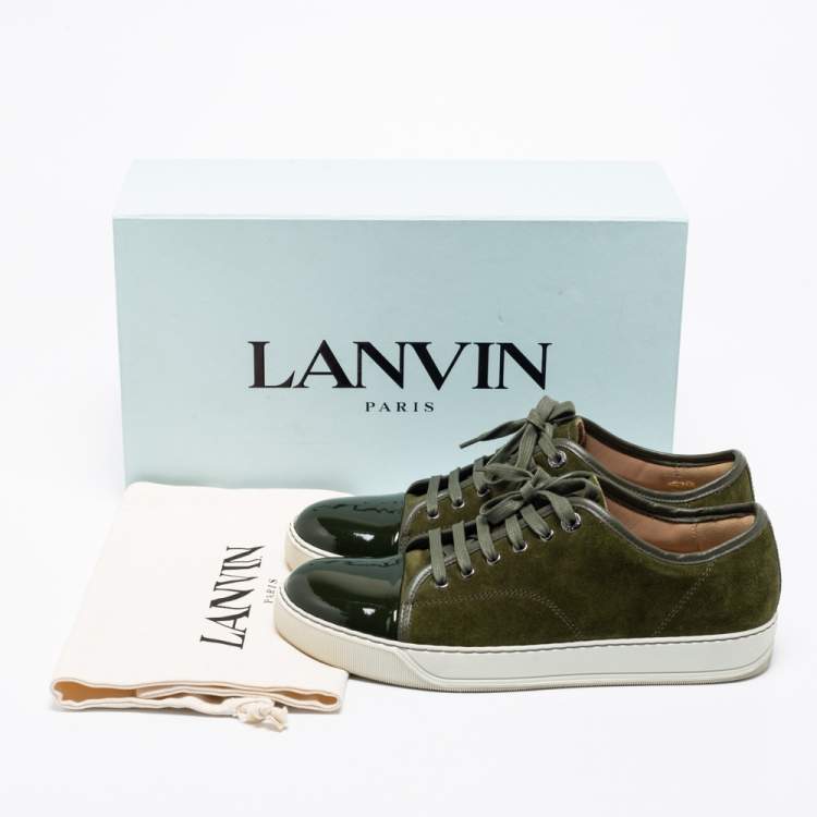 Pre Owned Lanvin Olive Green Suede and Patent Leather Lace Low Top Sneakers Size 41