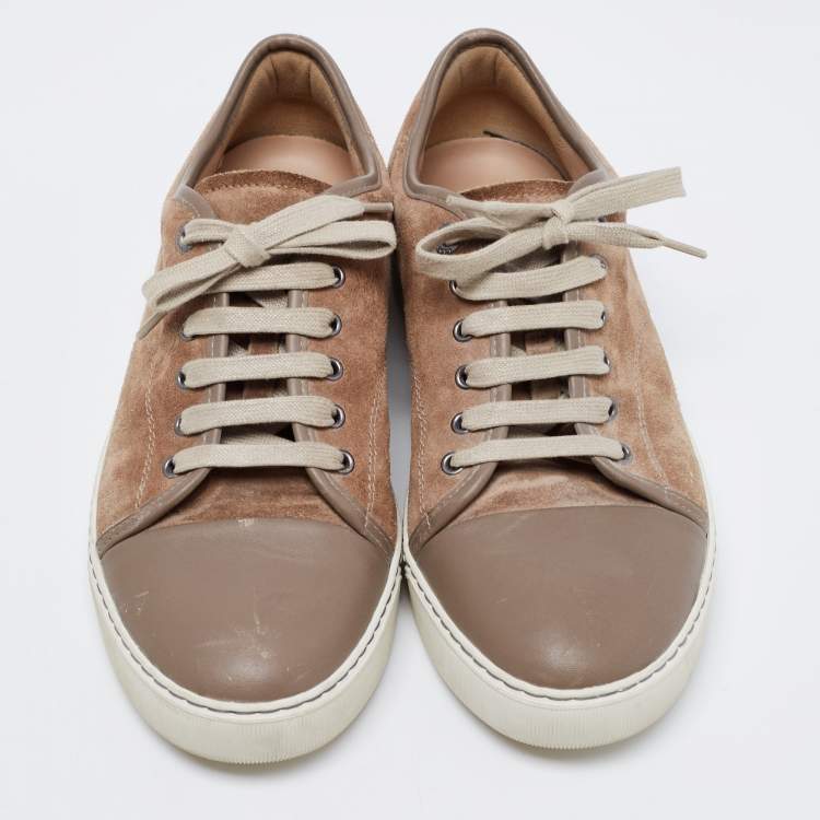 Pre Owned Lanvin Beige/Brown Suede and Leather Low Top Sneakers Size 41