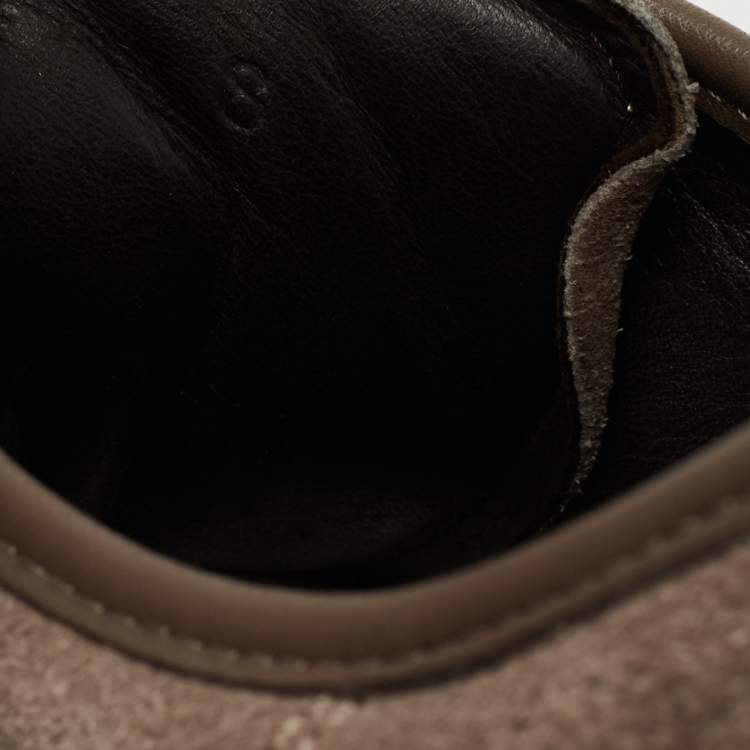 Pre Owned Lanvin Dark Grey/Olive Green Suede and Patent Leather DDB1 Low Top Sneakers Size 42
