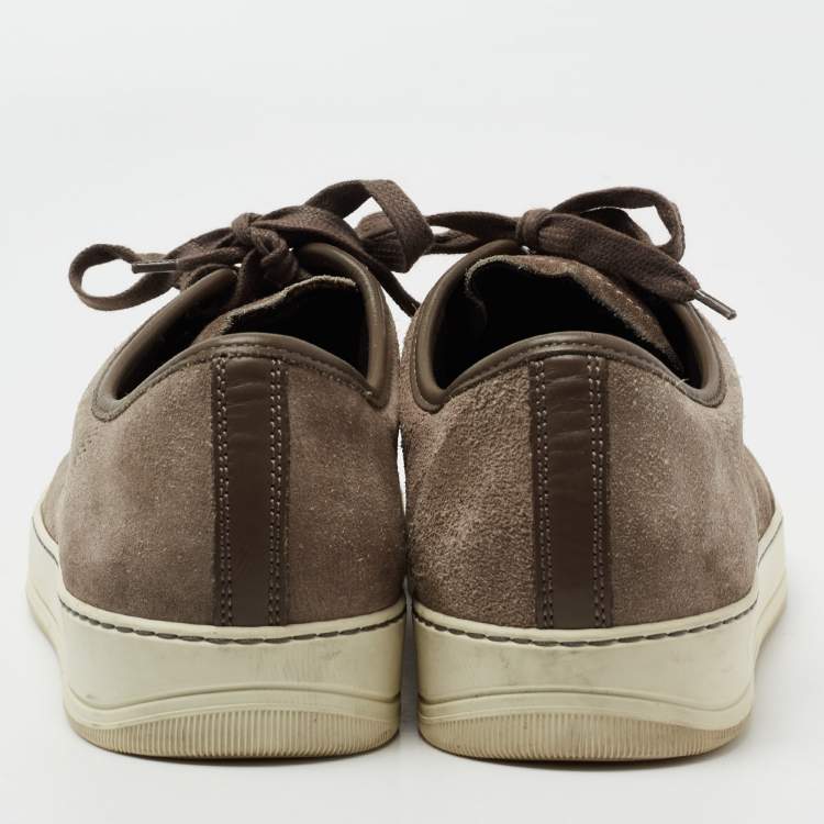 Pre Owned Lanvin Dark Grey/Olive Green Suede and Patent Leather DDB1 Low Top Sneakers Size 42