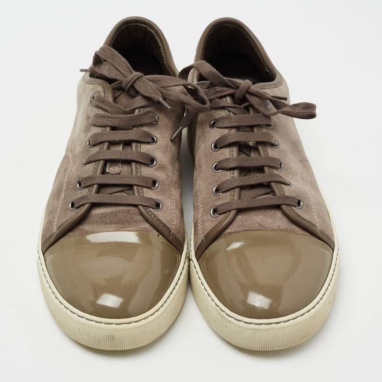 Pre Owned Lanvin Dark Grey/Olive Green Suede and Patent Leather DDB1 Low Top Sneakers Size 42