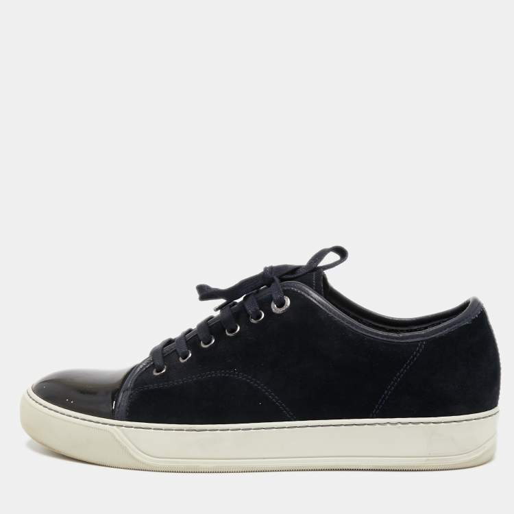 Pre Owned Lanvin Black/Navy Blue Suede and Patent Low Top Sneakers Size 41 