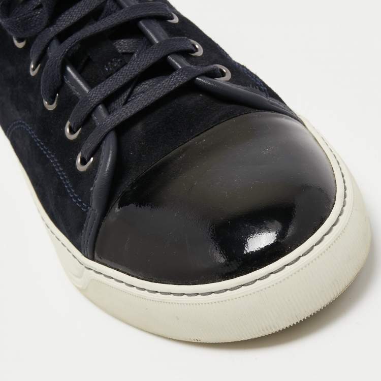 Pre Owned Lanvin Black/Navy Blue Suede and Patent Low Top Sneakers Size 41 