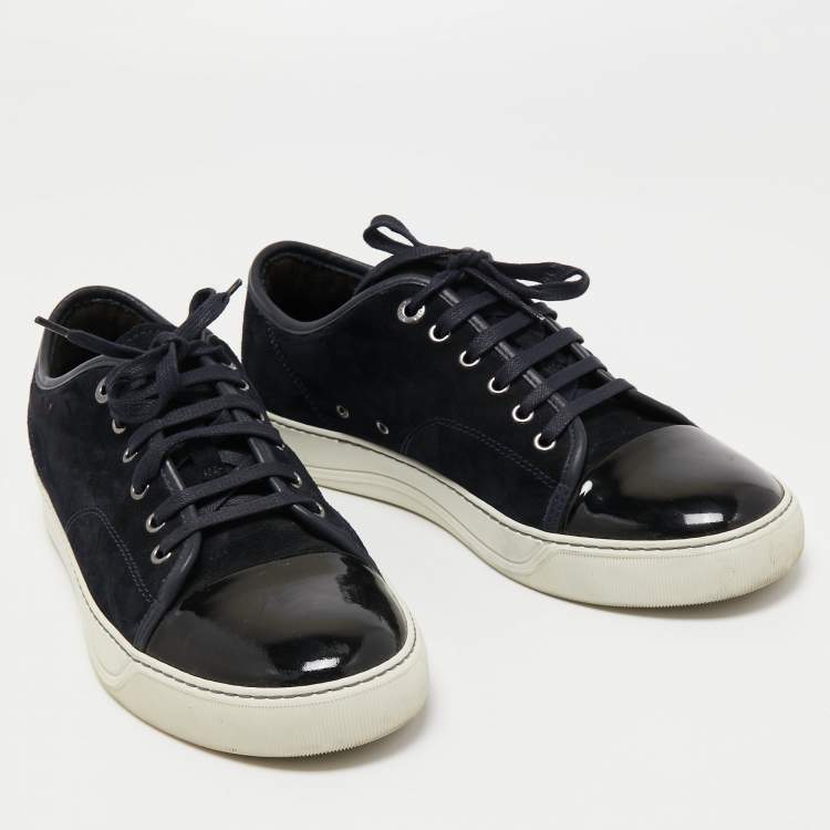 Pre Owned Lanvin Black/Navy Blue Suede and Patent Low Top Sneakers Size 41 