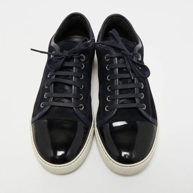 Pre Owned Lanvin Black/Navy Blue Suede and Patent Low Top Sneakers Size 41 