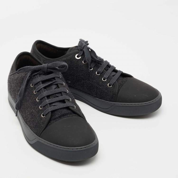 مملوكة مسبقًا Lanvin Dark Grey Tweed and Rubber Low Top Sneakers Size 41