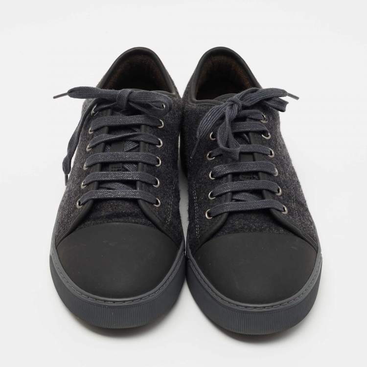 مملوكة مسبقًا Lanvin Dark Grey Tweed and Rubber Low Top Sneakers Size 41