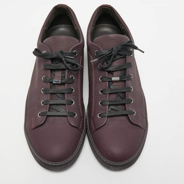 Pre Owned Lanvin Dark Purple Leather Low Top Sneakers Size 44