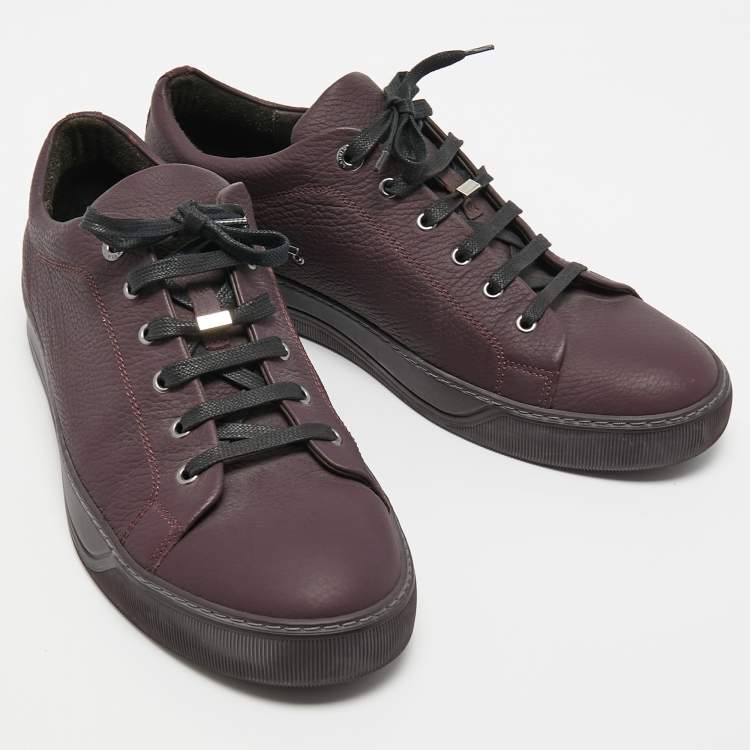 Pre Owned Lanvin Dark Purple Leather Low Top Sneakers Size 44