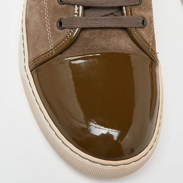 Pre Owned Lanvin Brown/Green Patent and Suede Leather Low Top Sneakers Size 45