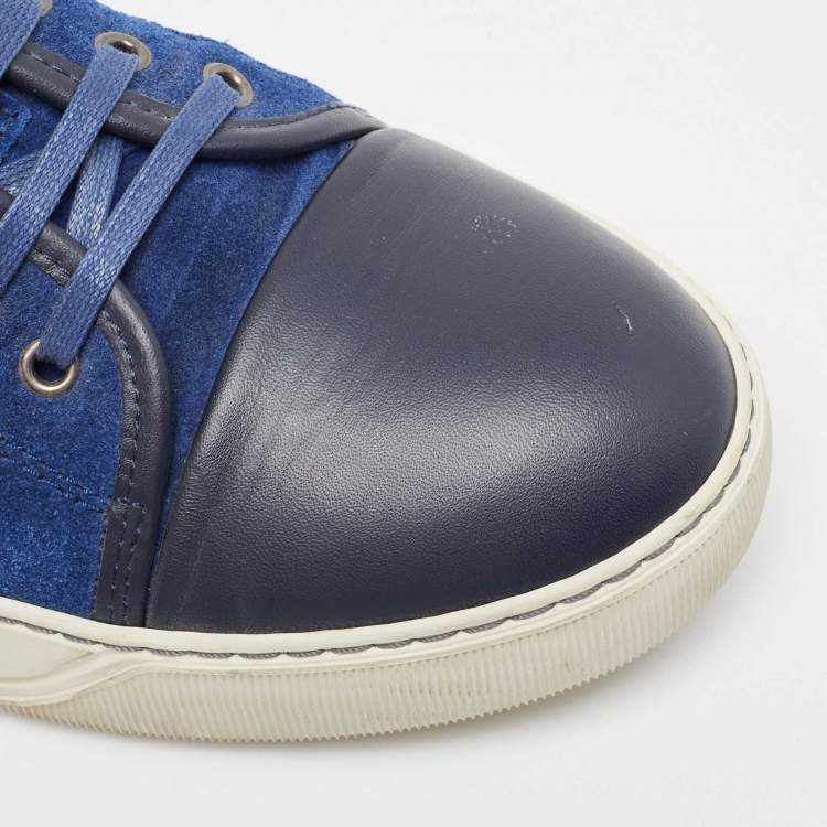 Pre Owned Lanvin Blue/Black Suede and Leather Low Top Sneakers Size 42