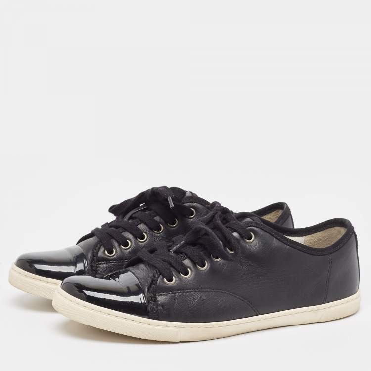 Pre Owned Lanvin Black Patent and Leather Low Top Sneakers Size 40