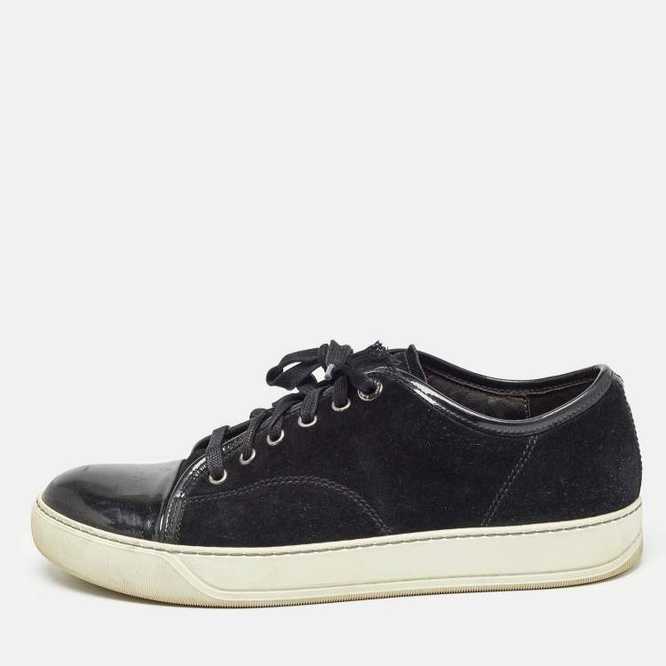Pre Owned Lanvin Black Suede and Patent Cap Toe Low Top Sneakers Size 40