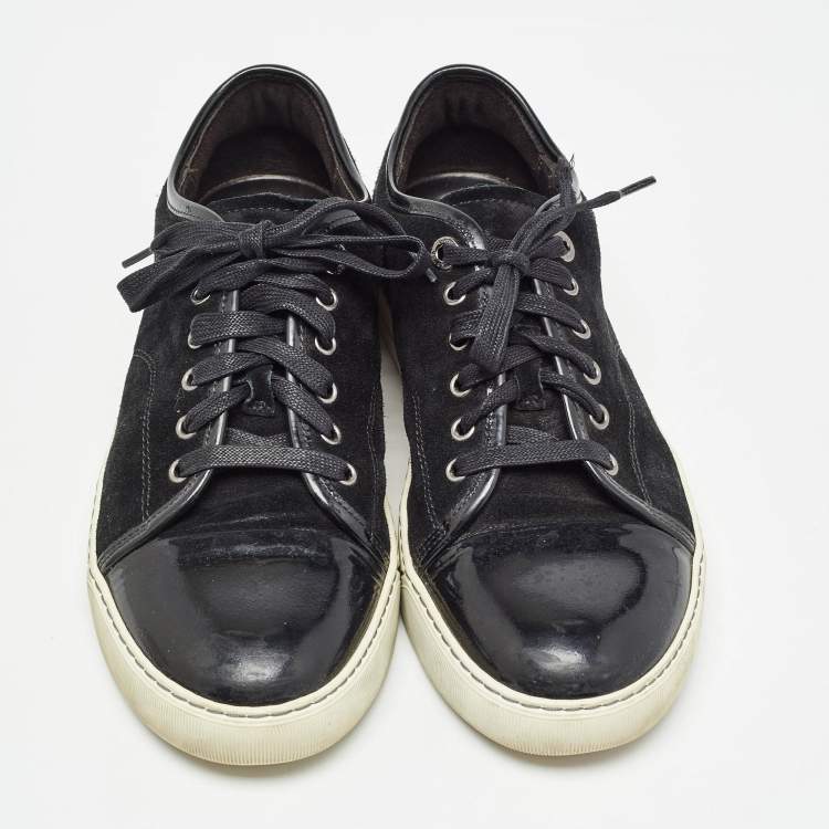Pre Owned Lanvin Black Suede and Patent Cap Toe Low Top Sneakers Size 40