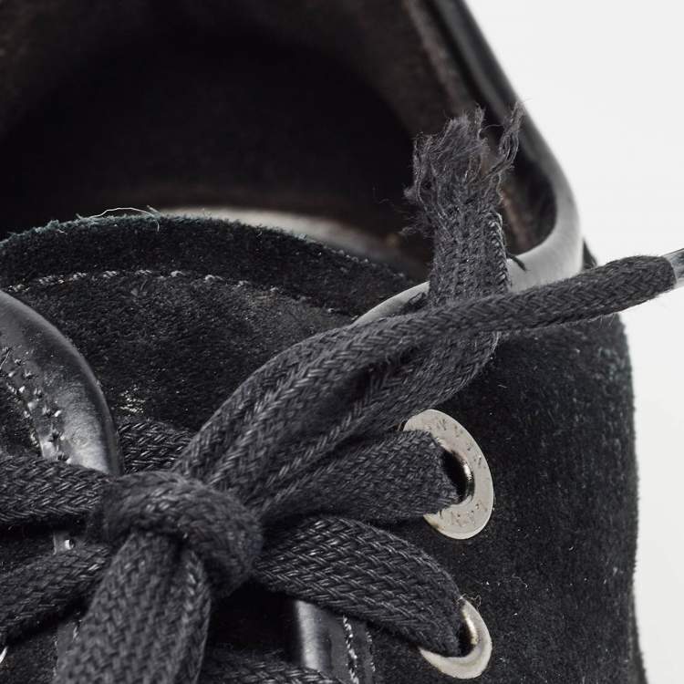 Pre Owned Lanvin Black Suede and Patent Cap Toe Low Top Sneakers Size 40
