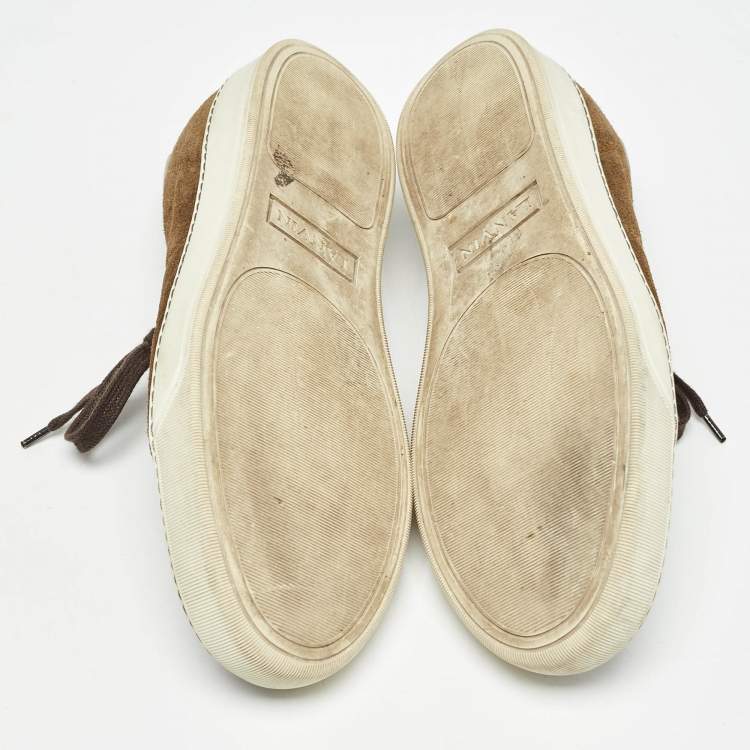 Pre Owned Lanvin Brown/Green Patent and Suede Leather Low Top Sneakers Size 40