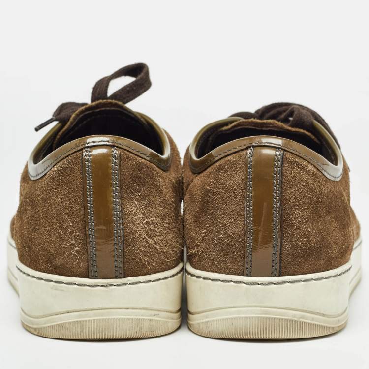 Pre Owned Lanvin Brown/Green Patent and Suede Leather Low Top Sneakers Size 40