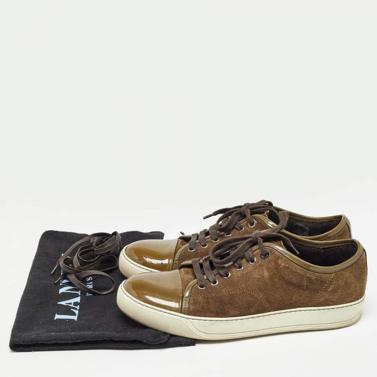 Pre Owned Lanvin Brown/Green Patent and Suede Leather Low Top Sneakers Size 40