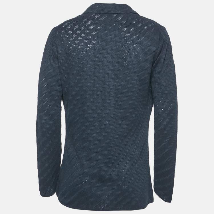 Pre Owned بليزر لارديني أزرق كحلي محاك بصف أزرار واحد مقاس وسط (ميديم)