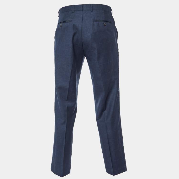 Pre Owned Lauren Ralph Lauren Navy Blue Plaid Regular Fit Trousers M
