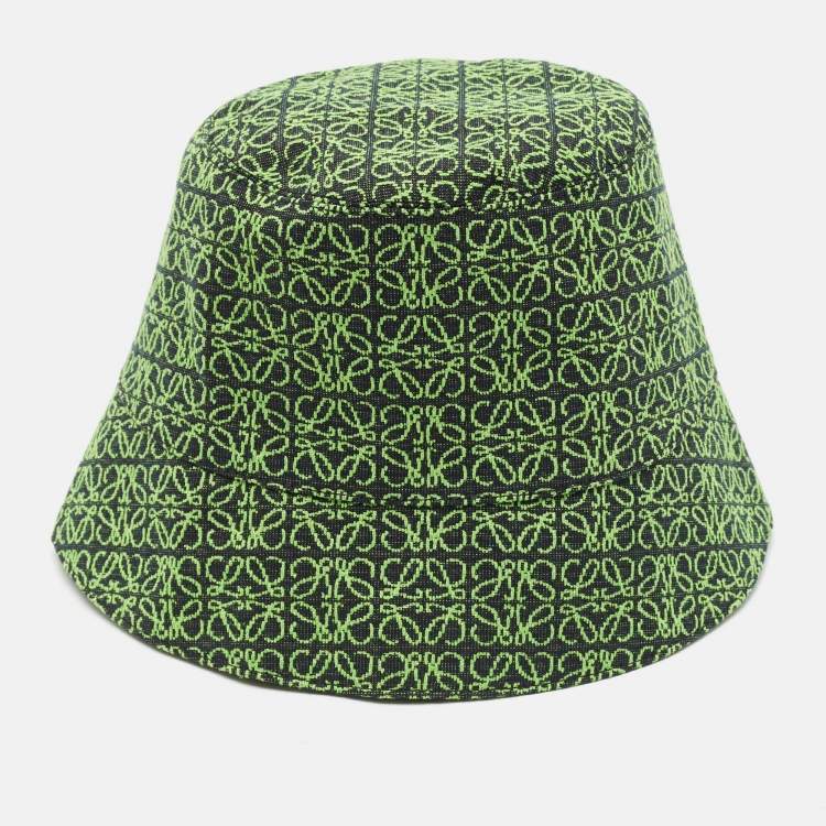 Pre Owned Loewe Green Anagram Jacquard Bucket Hat