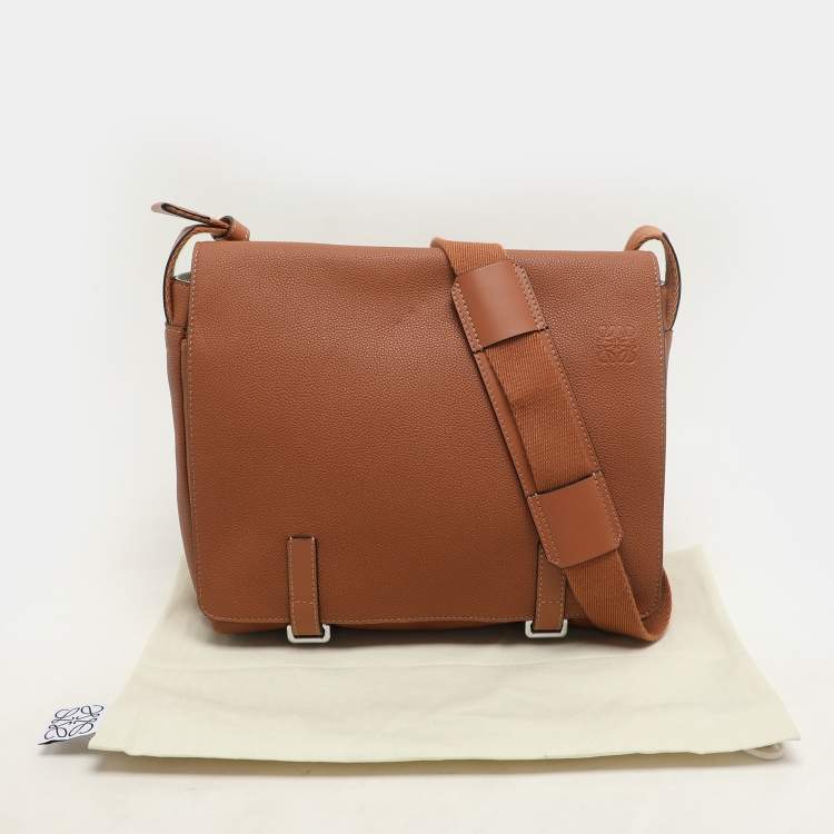 Pre Owned Loewe Brown Full Grain Leather Military Messenger Bag