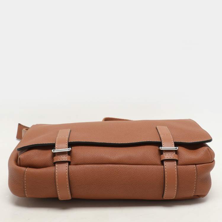 Pre Owned Loewe Brown Full Grain Leather Military Messenger Bag