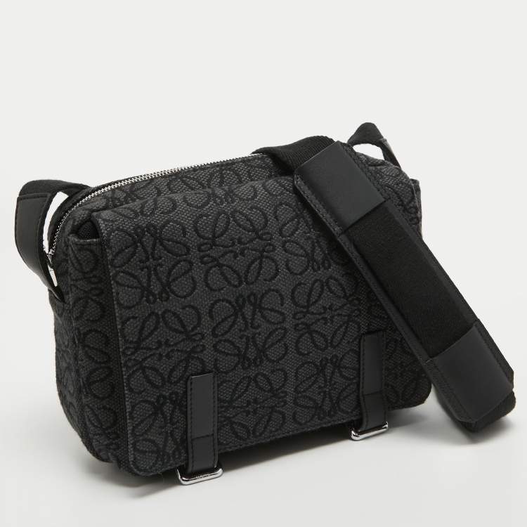 Pre Owned Loewe Black Anagram Jacquard Military Messenger Bag