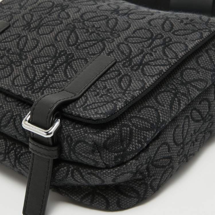 Pre Owned Loewe Black Anagram Jacquard Military Messenger Bag