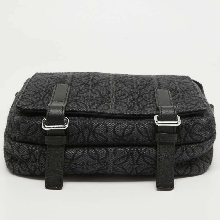 Pre Owned Loewe Black Anagram Jacquard Military Messenger Bag